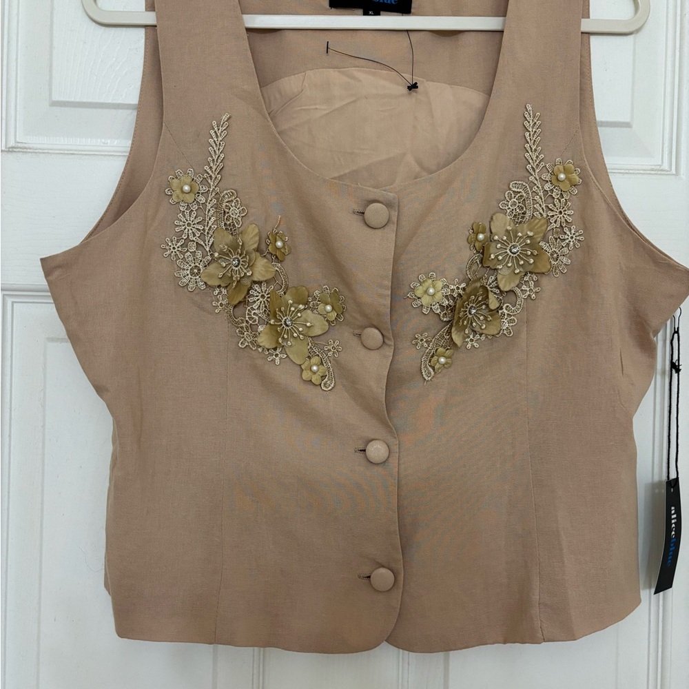aliceblue embellished Tan Vest
